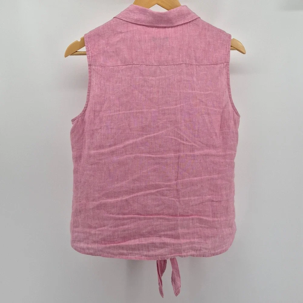 Talbots Pink 100%‎ Linen Sleeveless Button-Front Tie-Hem Top Women's Medium - Picture 7 of 9